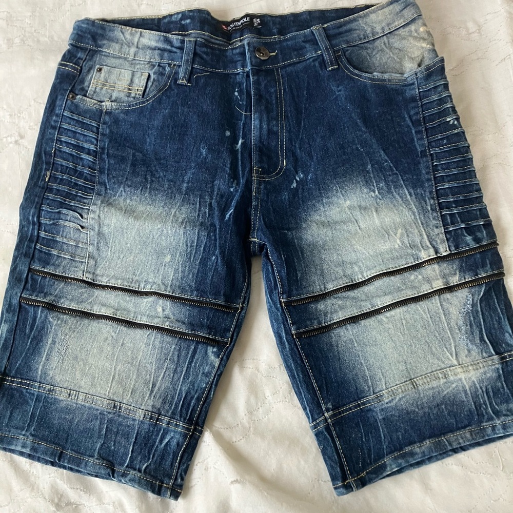 Southpole Mens Size 34 Slim Jean Shorts Stretch Denim Distressed Blue